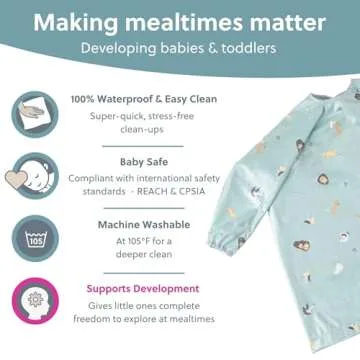 BIBaDO - Long Sleeve Baby Bibs - Babies & Toddlers 6-36 Months - Coverall Baby Led Weaning Bib - Easy Wipe, Soft & Waterproof