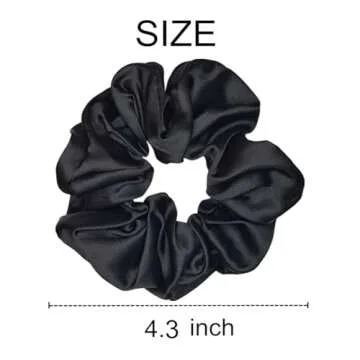 12 Pcs Satin Silk Scrunchies Soft Hair Ties Fashion Bands Bows Ropes Elastic Ponytail Holders Accessories for Women and Girls (4.3 Inch, Black)