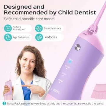 COSLUS Kids Water Flosser 4 Modes Ages 6+ Waterproof Rechargeable