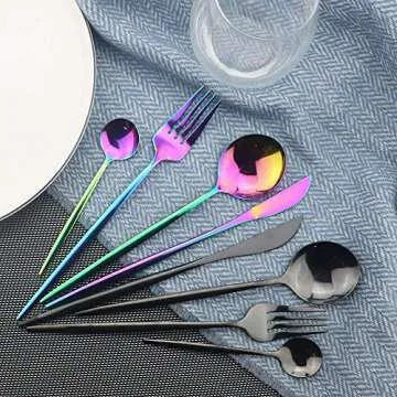 JASHII 24 Piece Flatware Set - Multicolor Stainless Steel, Service for 6