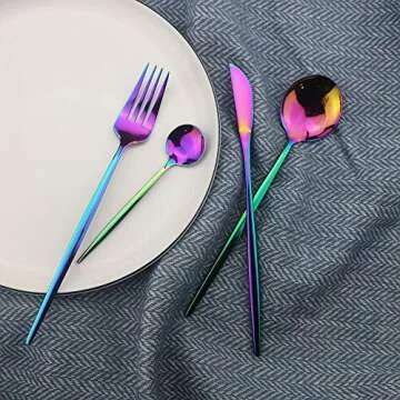 JASHII 24 Piece Colorful Stainless Steel Flatware Set