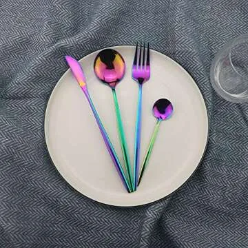 JASHII 24 Piece Colorful Stainless Steel Flatware Set