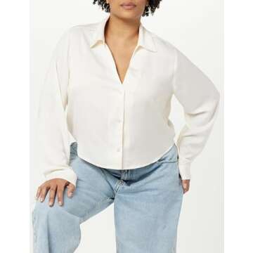 Harlow Silky Cropped Blouse by The Drop in Whisper White