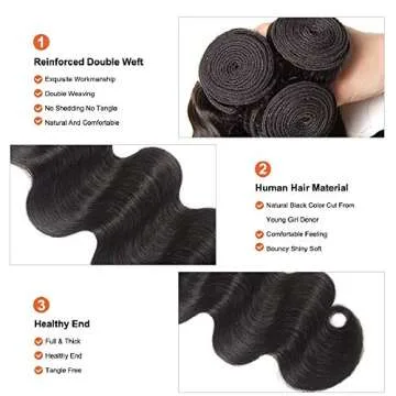 10A Brazilian Body Wave Bundles (18 20 22) 100% Virgin Human Hair 3 Bundles Unprocessed Weave Hair Human Bundles of Brazilian Hair Natural Black