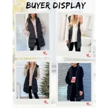 Gihuo Women's Long Puffer Vest Winter Warm Quilted Hooded Zip Up Sleeveless Jacket Vest Gilet (Small, Black)