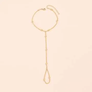 YANCHUN Hand Chain Bracelet Ring Bracelet Hand Chain Trendy Gold Bracelets Adjustable Rhinestone Hand Jewelry Gifts for Women