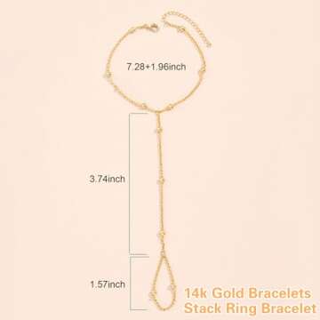 YANCHUN Hand Chain Bracelet Ring Bracelet Hand Chain Trendy Gold Bracelets Adjustable Rhinestone Hand Jewelry Gifts for Women