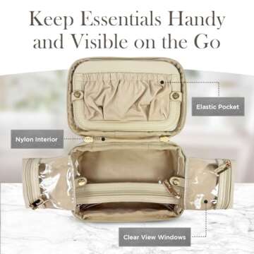 OFT 2024 LITTMINI Lighted Mirror Case - Small Makeup Bag with Detachable Mirror & Multiple Pouches for Organization - Vegan Leather, Mini Makeup Bag Ideal for Travel & Everyday Essentials (Latte)