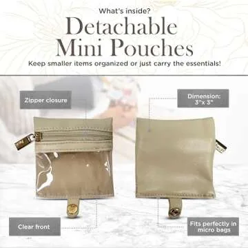 OFT 2024 LITTMINI Lighted Mirror Case - Small Makeup Bag with Detachable Mirror & Multiple Pouches for Organization - Vegan Leather, Mini Makeup Bag Ideal for Travel & Everyday Essentials (Latte)