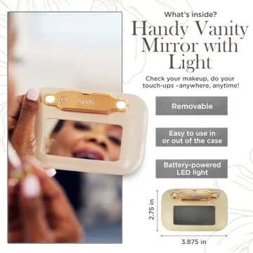 OFT 2024 LITTMINI Lighted Mirror Case - Small Makeup Bag with Detachable Mirror & Multiple Pouches for Organization - Vegan Leather, Mini Makeup Bag Ideal for Travel & Everyday Essentials (Latte)