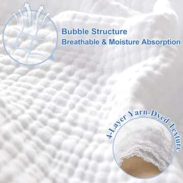PHF 100% Cotton Muslin Blanket Queen Size 90" x 90", 4-Layer Lightweight and Breathable Blanket, Luxuriously Soft Gauze Bedding for Couch Bed, Ideal Gift Choice, White