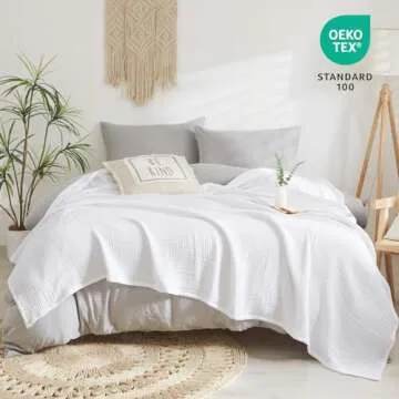 PHF 100% Cotton Muslin Blanket Queen Size 90" x 90", 4-Layer Lightweight and Breathable Blanket, Luxuriously Soft Gauze Bedding for Couch Bed, Ideal Gift Choice, White