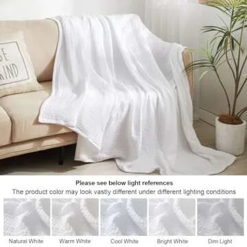 PHF 100% Cotton Muslin Blanket Queen Size 90" x 90", 4-Layer Lightweight and Breathable Blanket, Luxuriously Soft Gauze Bedding for Couch Bed, Ideal Gift Choice, White