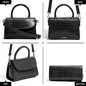 Like Dreams Women's Small Fashion Faux Croc-Embossed Vegan Leather Top Handle Satchel Handbag (Black...