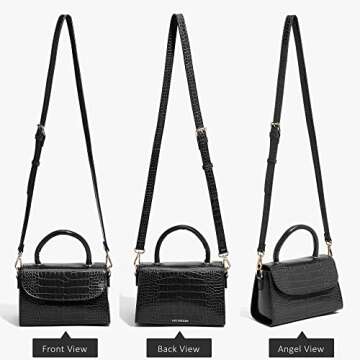 Like Dreams Women's Small Fashion Faux Croc-Embossed Vegan Leather Top Handle Satchel Handbag (Black)