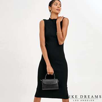 Like Dreams Women's Small Fashion Faux Croc-Embossed Vegan Leather Top Handle Satchel Handbag (Black)