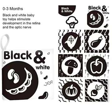 6 High Contrast Baby Toys for Newborn 0 6 12 Months Black and White Soft Baby Book Crinkle Squeaky T...