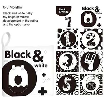 6 High Contrast Baby Toys for Newborn 0 6 12 Months Black and White Soft Baby Book Crinkle Squeaky Toy, Newborn Brain Development Toys, Visual Stimulation Learning Activity Nontoxic Fabric cloth book