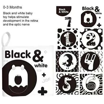 6 High Contrast Baby Toys for Newborn 0 6 12 Months Black and White Soft Baby Book Crinkle Squeaky Toy, Newborn Brain Development Toys, Visual Stimulation Learning Activity Nontoxic Fabric cloth book
