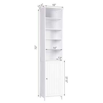 Tangkula Slim Tall Bathroom Cabinet with Adjustable Shelves