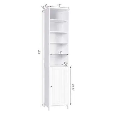 Tangkula Slim Tall Bathroom Cabinet with Adjustable Shelves