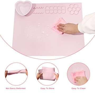 Silicone Craft Mat, 20×16 Inches Silicone Painting Mat with Water Cup and Paint Holder(Pink)
