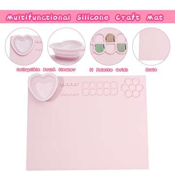 Silicone Craft Mat, 20×16 Inches Silicone Painting Mat with Water Cup and Paint Holder(Pink)