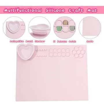 Silicone Craft Mat, 20×16 Inches Silicone Painting Mat with Water Cup and Paint Holder(Pink)