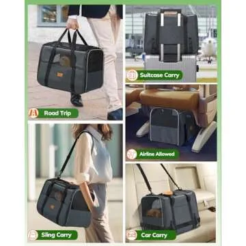 Morpilot Large Cat Carrier - Soft Sided Cat Carrier Large for Big Medium Cats and Puppy up to 20lbs, Pet Carrier with Safety Zippers, Foldable Bowl, Pet Travel Carrier Bag - Dark Gray Large