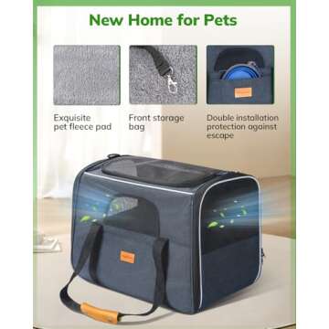Morpilot Large Cat Carrier - Soft Sided Cat Carrier Large for Big Medium Cats and Puppy up to 20lbs, Pet Carrier with Safety Zippers, Foldable Bowl, Pet Travel Carrier Bag - Dark Gray Large