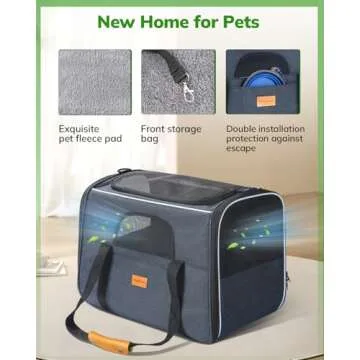 Morpilot Large Cat Carrier - Soft Sided Cat Carrier Large for Big Medium Cats and Puppy up to 20lbs, Pet Carrier with Safety Zippers, Foldable Bowl, Pet Travel Carrier Bag - Dark Gray Large