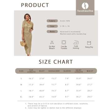 Saodimallsu Women Crochet Beach Cover Up Set Knit Crop Button Short Sleeve Collar Top Bodycon Long Skirt 2 Piece Outfits Light Khaki