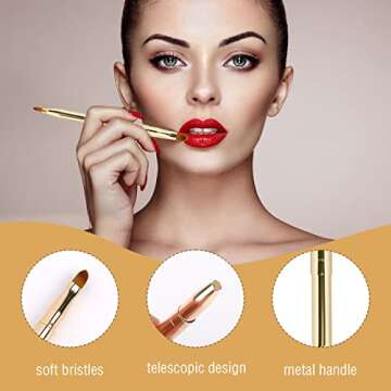 2 Pack Retractable Lip Brush for Lipstick Lip Gloss Double-Ended Lip Makeup Brushes with Cap Lipstic...