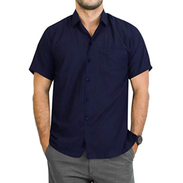LA LEELA Men's Short Sleeve Button Down Solid Beach Shirt - Casual Camp Collar for Work and Vacation