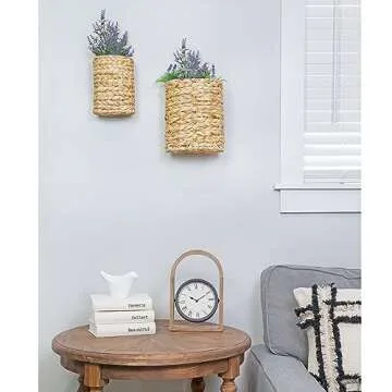 AuldHome Design Water Hyacinth Baskets (Set of 2); Wall Hanging Woven Rustic Farmhouse Door Baskets, Small and Medium Size