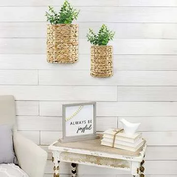 AuldHome Design Water Hyacinth Baskets (Set of 2); Wall Hanging Woven Rustic Farmhouse Door Baskets, Small and Medium Size