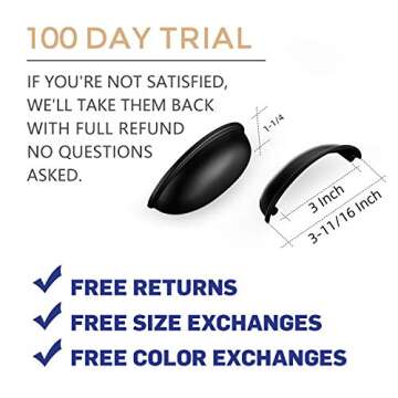 Ravinte 30 Pack 3" Drawer Pulls Flat Black Cabinet Cup Pulls Kitchen Hardware Cabinet Handles Drawer Handles Knobs 3 inch Hole Center