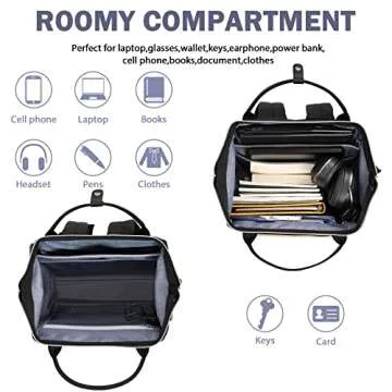 EMPSIGN 17 Inch Laptop Backpack for Women, Work Business Travel Computer College Bags, Large Capacity Water-repellent Quilted Casual Daypack with USB Port, Black