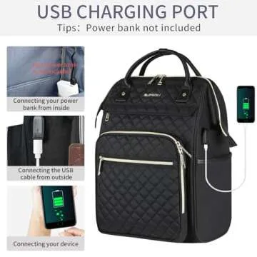 EMPSIGN 17 Inch Laptop Backpack for Women, Work Business Travel Computer College Bags, Large Capacity Water-repellent Quilted Casual Daypack with USB Port, Black