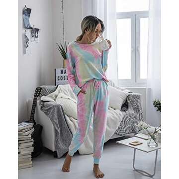 PRETTYGARDEN Women's Tie Dye Two Piece Pajamas Set Casual Long Sleeve Sweatshirt with Long Pants Lou...
