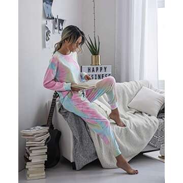 PRETTYGARDEN Women's Tie Dye Two Piece Pajamas Set Casual Long Sleeve Sweatshirt with Long Pants Loungewear (Multicolor,Large)