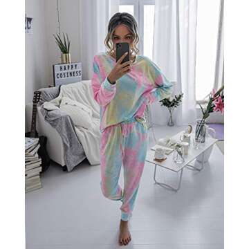 PRETTYGARDEN Women's Tie Dye Two Piece Pajamas Set Casual Long Sleeve Sweatshirt with Long Pants Loungewear (Multicolor,Large)
