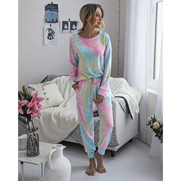 PRETTYGARDEN Women's Tie Dye Two Piece Pajamas Set Casual Long Sleeve Sweatshirt with Long Pants Loungewear (Multicolor,Large)