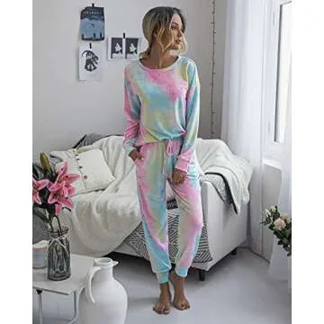 PRETTYGARDEN Women's Tie Dye Two Piece Pajamas Set Casual Long Sleeve Sweatshirt with Long Pants Loungewear (Multicolor,Large)