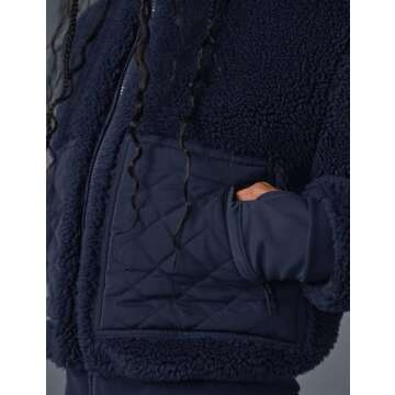IMCTAH Womens Winter Trendy Full Zipper Fleece Jackets Long Sleeve Relaxed Warm Sherpa Coats with Pockets(Navy-L)