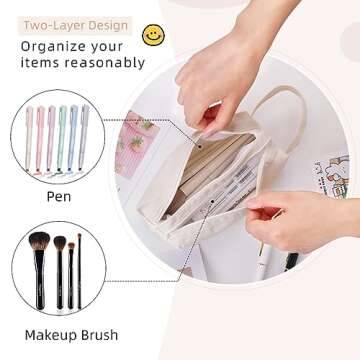 iSuperb Portable Pencil Case Dual Zipper Organizer for Women