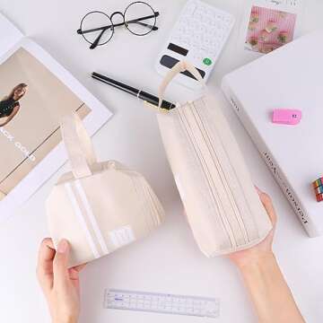 iSuperb Portable Pencil Case Dual Zipper Organizer for Women