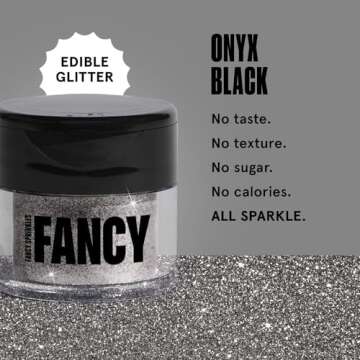 Fancy Sprinkles Onyx Black Premium Edible Glitter, 100% Edible Glitter for Sparkling Food & Drinks No Taste or Texture (4gm)