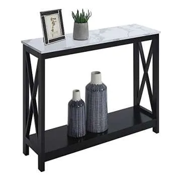 Convenience Concepts Oxford Console Table 39.5" - Sofa Table with Storage Shelf, Transitional Entryway Hall Table for Living Room and Bedroom, Display Foyer Table, White Faux Marble/Black