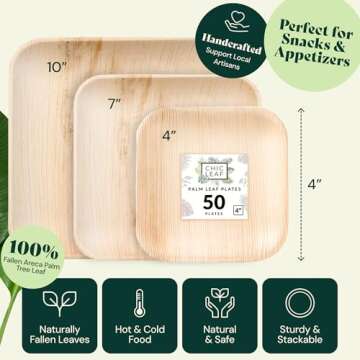Chic Leaf Compostable & Biodegradable Palm Leaf Disposable Bamboo Plates - Disposable Party Plates f...